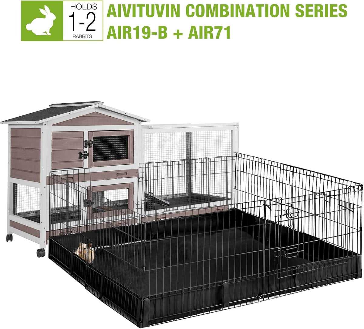 GUTINNEEN Rabbit Hutch with Chew-Resistant Ramp Indoor Bunny Cage Outdoor Guinea Pig Cage with