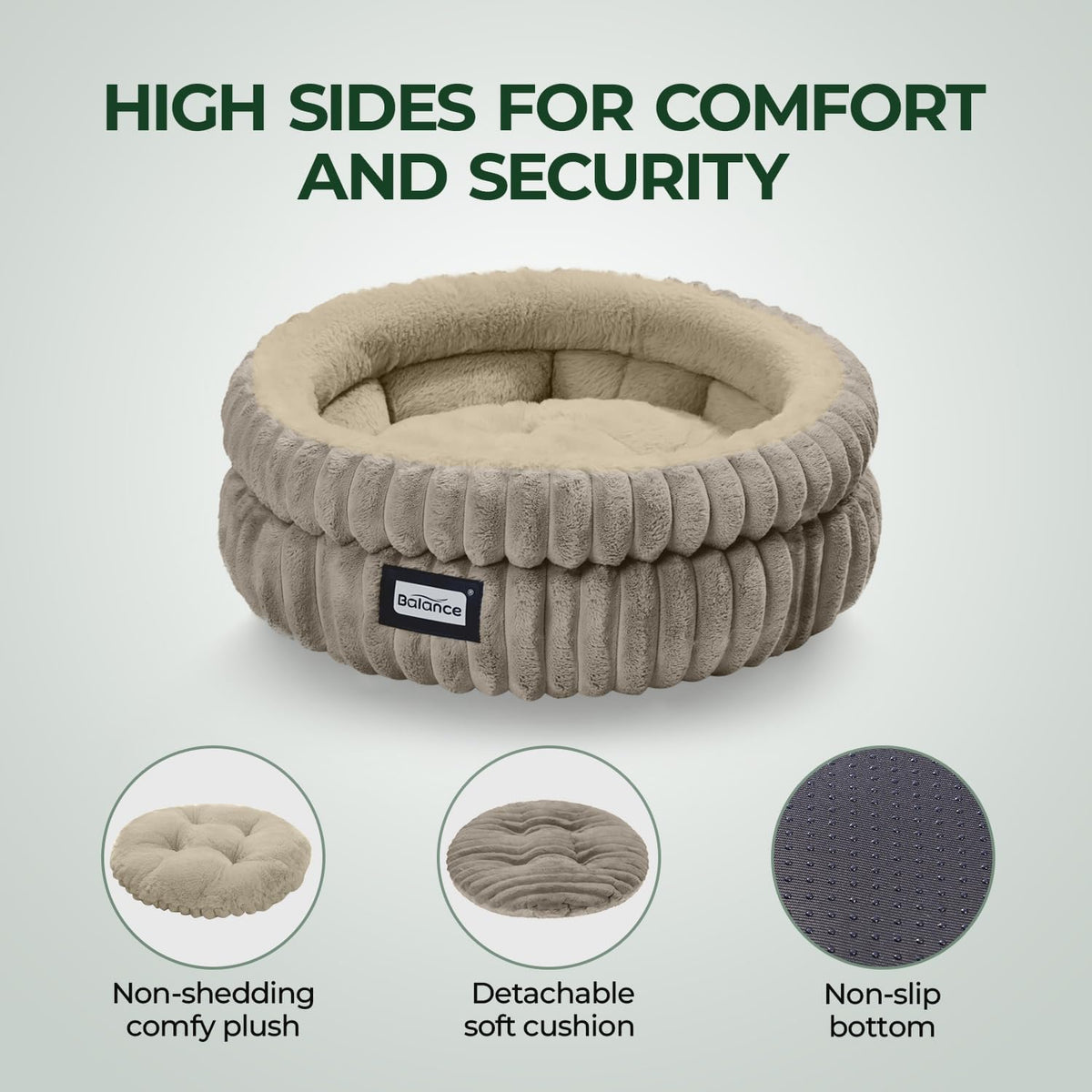 BALANCE Cat Bed Kitten Bed, Washable Round Cat Beds for Indoor Cats,Super Soft Plush Faux Fur Pet