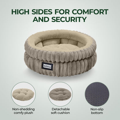 BALANCE Cat Bed Kitten Bed, Washable Round Cat Beds for Indoor Cats,Super Soft Plush Faux Fur Pet