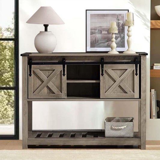 Entryway Table with Storage, Farmhouse Buffet Cabinet Coffee Bar Kitchen Island with Sliding Barn