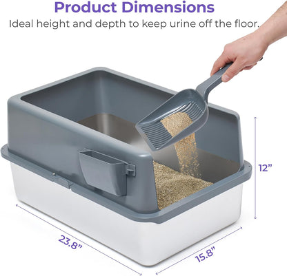 iPrimio Premium Stainless Cat Litter Box for Easy Cleanup - Durable and High Sides Stainless Steel