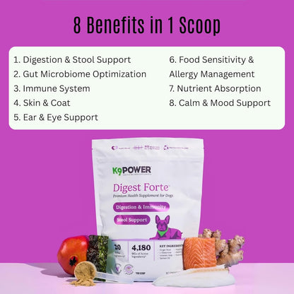 K9 Power Digest Forte for Dogs 1lb – Digestive, Immunity & Calming Support - Enhances Nutrient