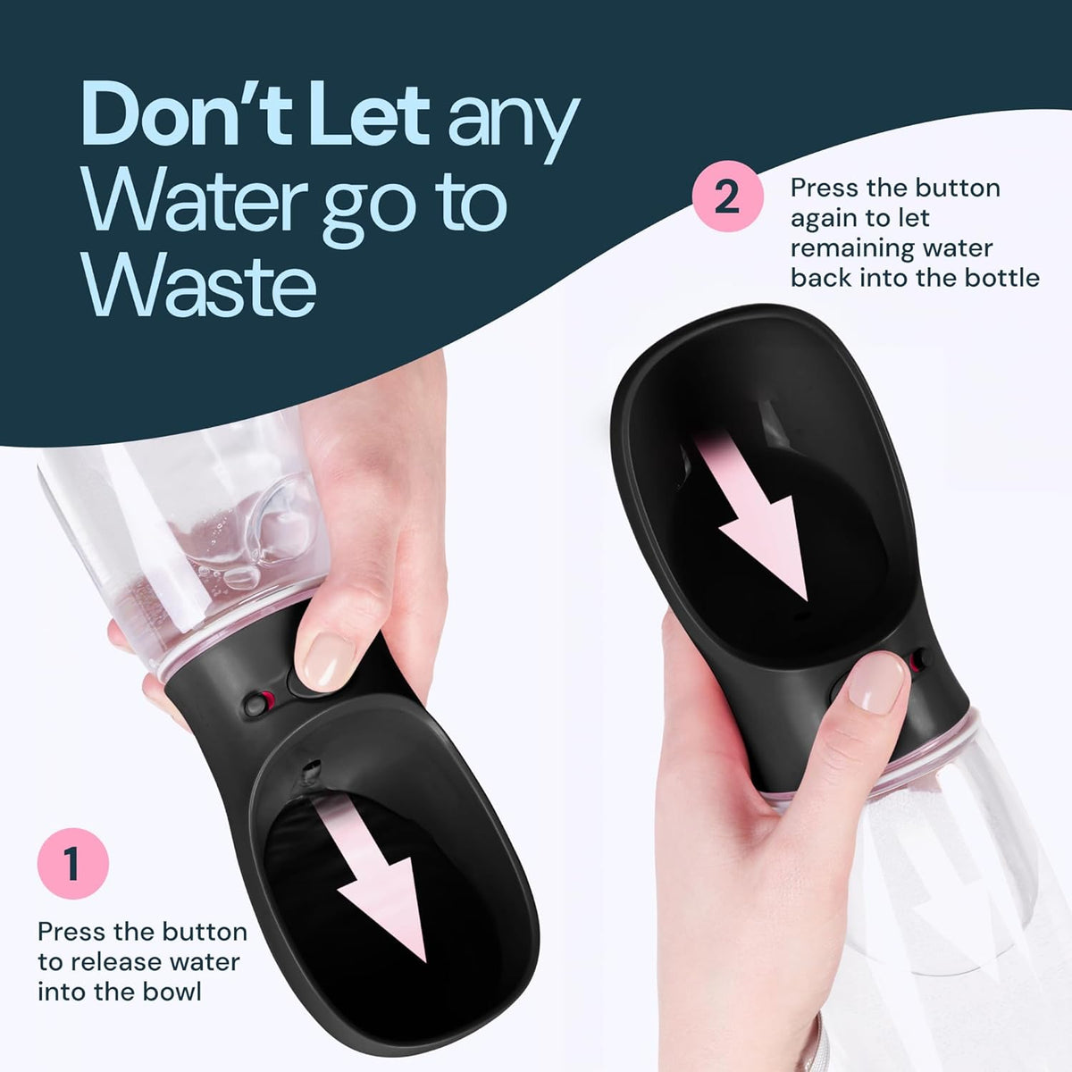 MalsiPree Trail Water Bottle for Dogs - 12oz, Black - Portable Dog Water Bottle & Bowl with