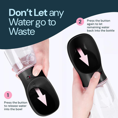 MalsiPree Trail Water Bottle for Dogs - 12oz, Black - Portable Dog Water Bottle & Bowl with
