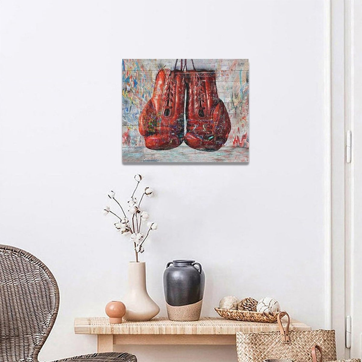 Quorin Banksy Graffiti Boxing Wall Art Red Boxing Gloves Pictures Gym Sport Wall Decor Canvas Print