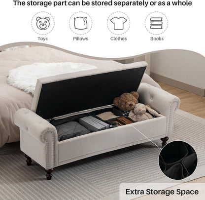 58.1'' Storage Bench Upholstered Linen End of Bedroom Bed Bench Ottoman with Tufted Cushioned