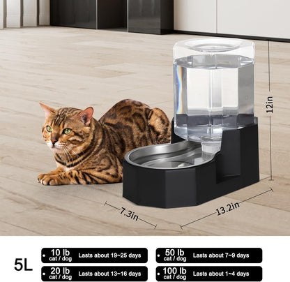 Sfozstra Gravity Water Bowl Dispenser : Automatic 5L Black Cat Stainless Steel Feeder Without