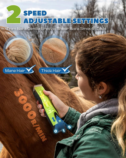 Cordless Horse Clippers, Professional Pet Grooming Clippers, 2 Speed Pet Trimmer with 4 Magnetic