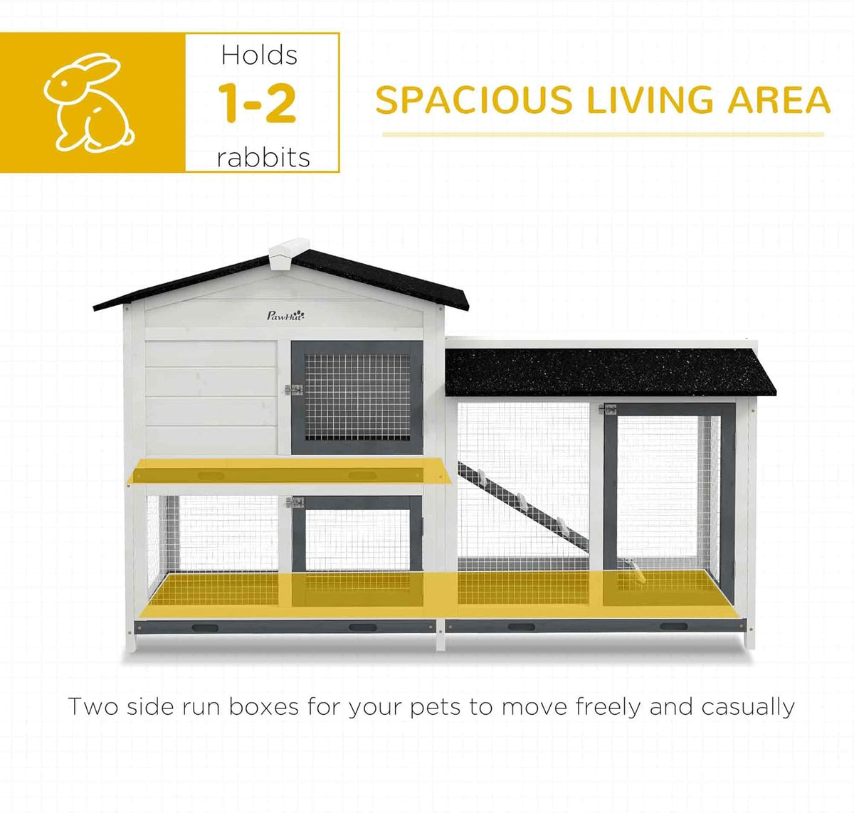 PawHut 62" Rabbit Hutch, Wooden Bunny Hutch, Guinea Pig Cage, Small Animal Enclosure with Run Area