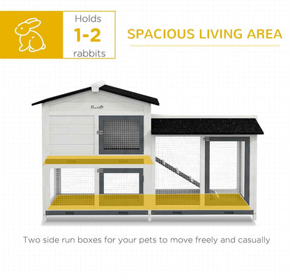 PawHut 62" Rabbit Hutch, Wooden Bunny Hutch, Guinea Pig Cage, Small Animal Enclosure with Run Area