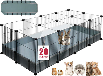 20 Panels Small Animal Playpen, 48" x 24" x 16" Pet Playpen with Waterproof Mat, C&C Cage for
