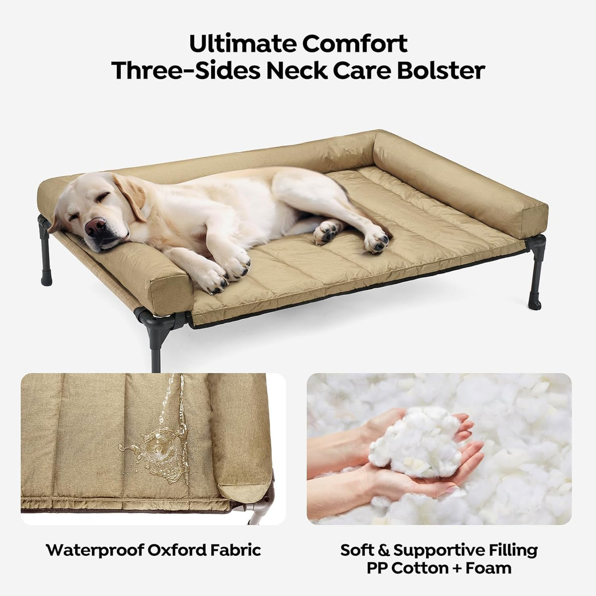 Veehoo Cooling Elevated Dog Bed Add Removable Waterproof Bolster Cushion Mat, Raised Pet Cot with
