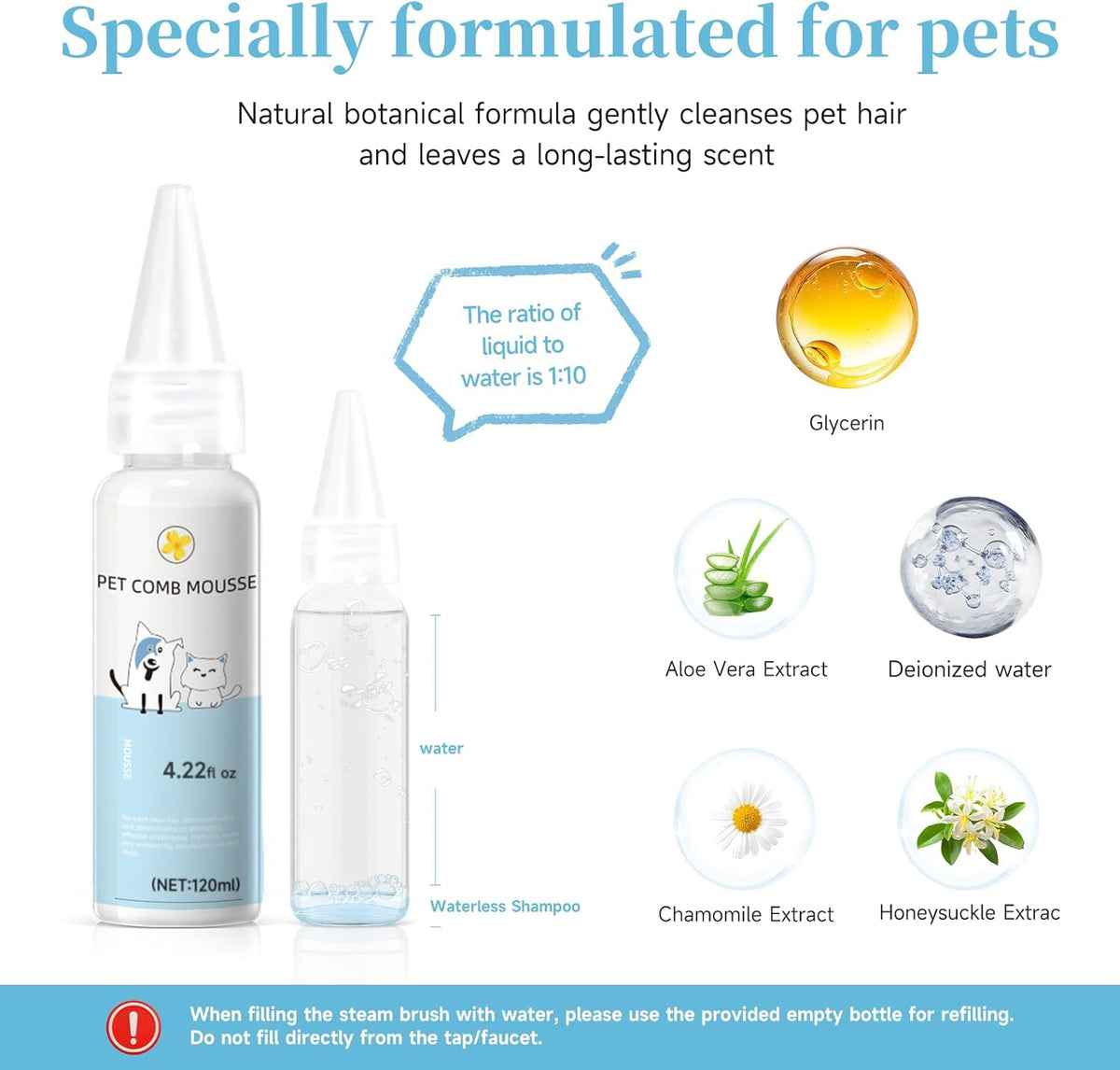 Pet Steam Brush for Dog & Cat – 3-in-1 Spray Hair Removal Comb – Steam for Shedding & Grooming