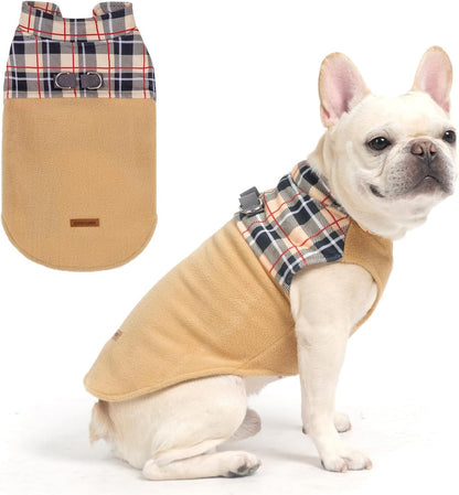 EXPAWLORER Fleece Dog Sweater - Classic Plaid Dog Jacket, Winter Coat Vest with 2 D-Rings for