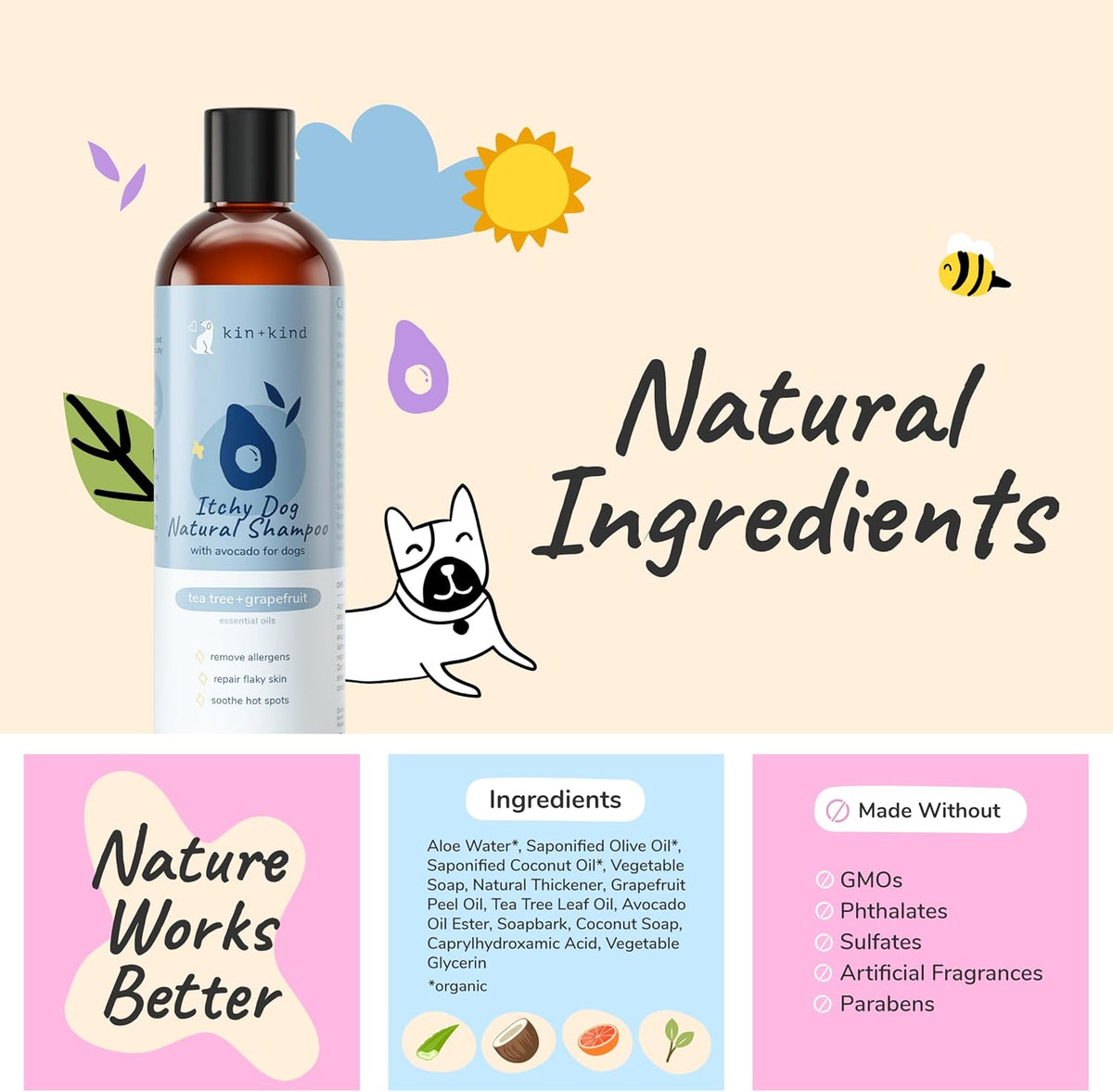 kin+kind Pet Shampoo for Itchy Dog and Cat (12 fl oz) - Soothe Itch and Hot Spot Irritation - Safe