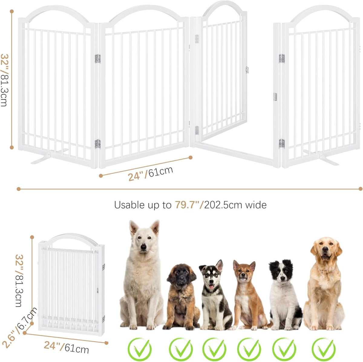BHG Metal No-Assembly Freestanding Dog Gate with Door Walk Through, Extra Wide 96", Extra Tall 32"