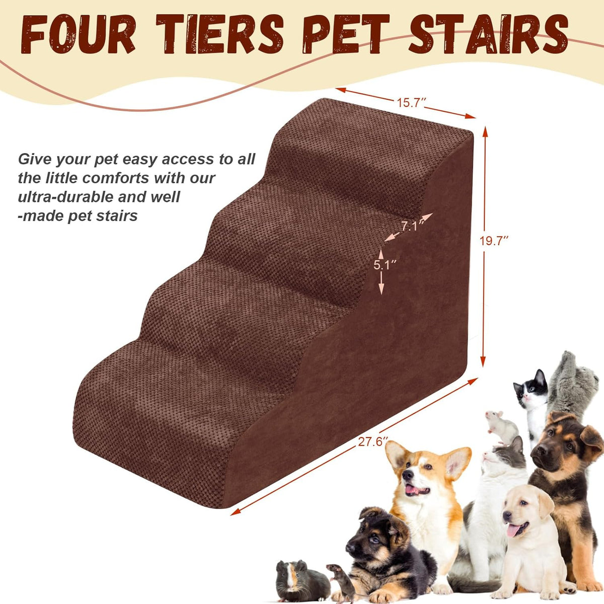 Dog Stairs for Small Dogs - High Density Foam Pet Steps, Extra Wide Dog Ramp with Non-Slip Bottom