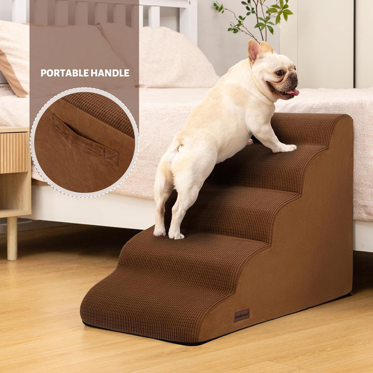 5-Step Dog Stairs and Ramp for High Bed,Non-Slip Sturdy Pet Steps for Small Dogs and Cats,22.2"