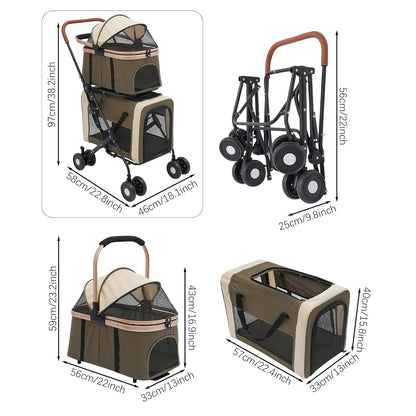 Double Pet Stroller for Dogs and Cats, Foldable Dog Stroller Travel Carriage with Detachable