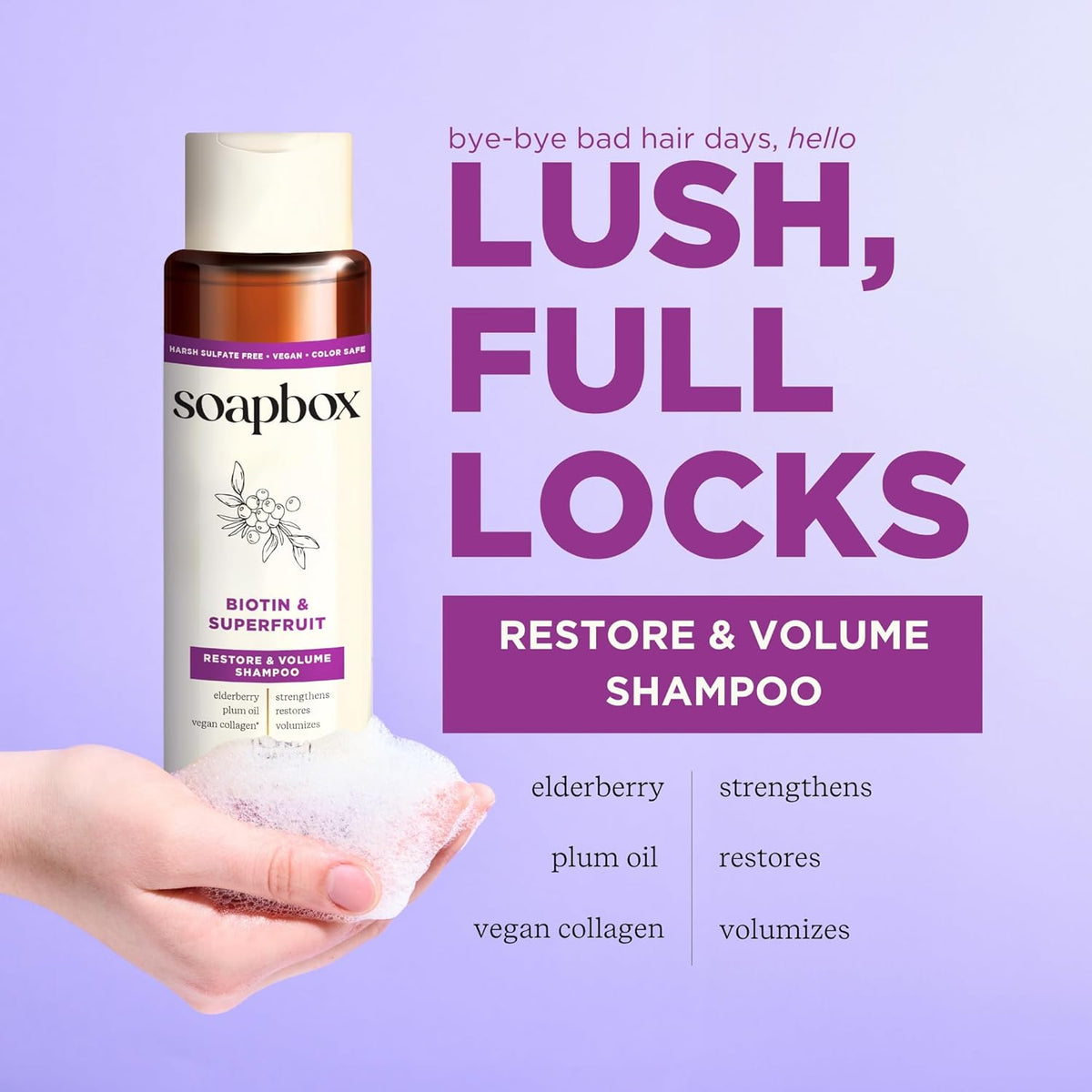 Soapbox Biotin Shampoo, Biotin & Collagen Super Fruit Shampoo for Thin, Fine, Thinning Hair |