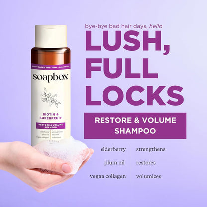 Soapbox Biotin Shampoo, Biotin & Collagen Super Fruit Shampoo for Thin, Fine, Thinning Hair |