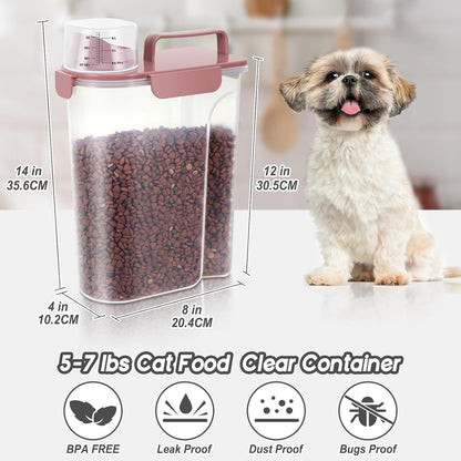5-7Lbs Cat Dog Storage Container, Portable Pet Food Containers with Upgraded Large Spout and Cup