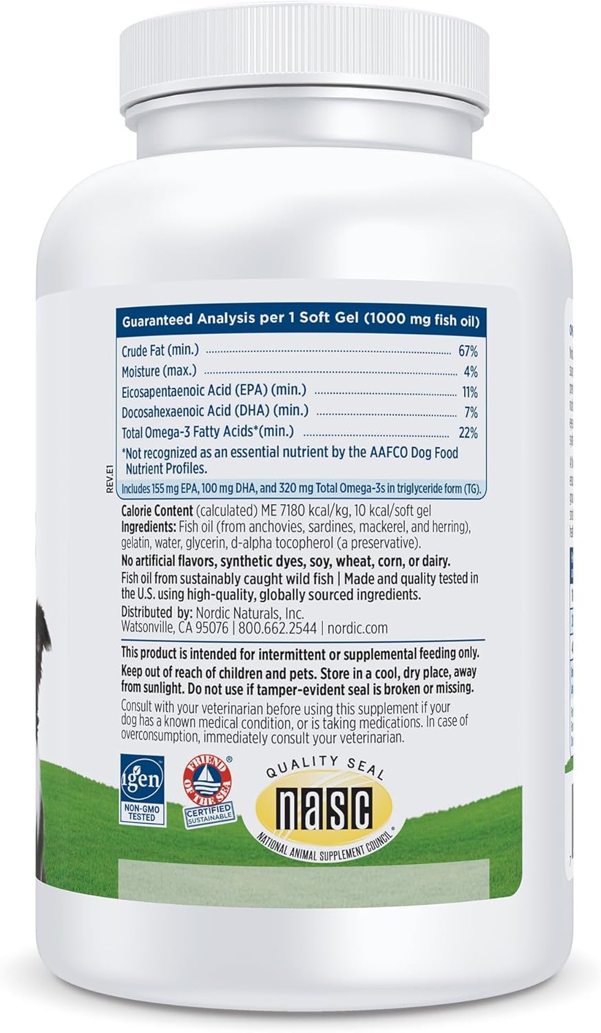 Nordic Naturals Omega-3 Pet, Unflavored - 180 Soft Gels - 320 mg Omega-3 Per Soft Gel - Fish Oil