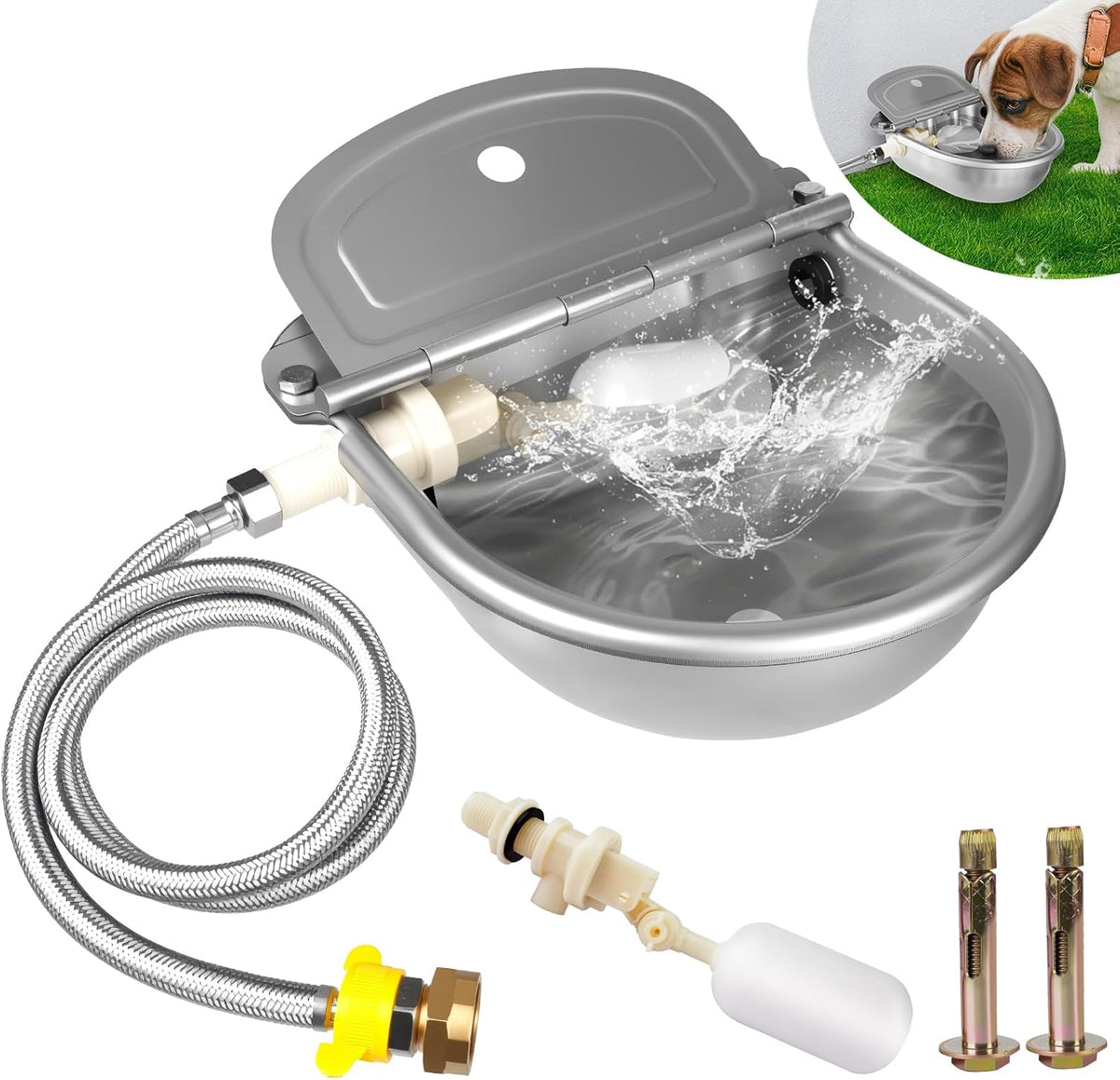 Automatic Water Dispenser for Dogs, Auto Dog Waterer for Outdoor, Stainless Steel Water Bowl