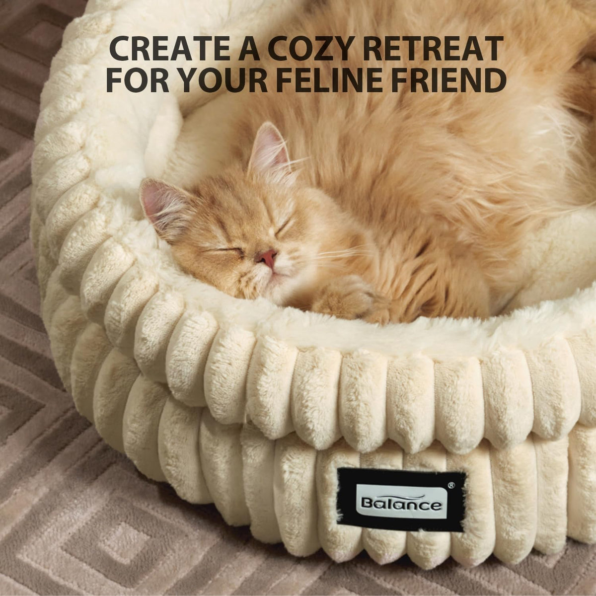 BALANCE Cat Bed Kitten Bed, Washable Round Cat Beds for Indoor Cats, Super Soft Plush Faux Fur Pet