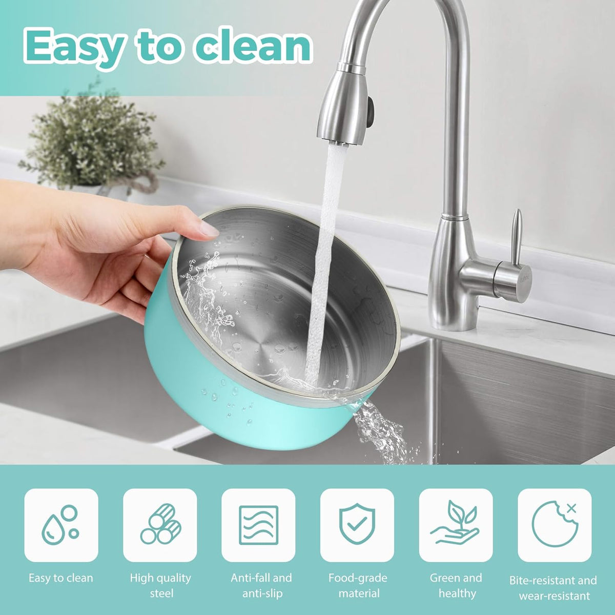 Stainless Steel Dog Bowl - Metal Water and Food Dish for Large Dogs, Insulated, Non-Slip, Easy
