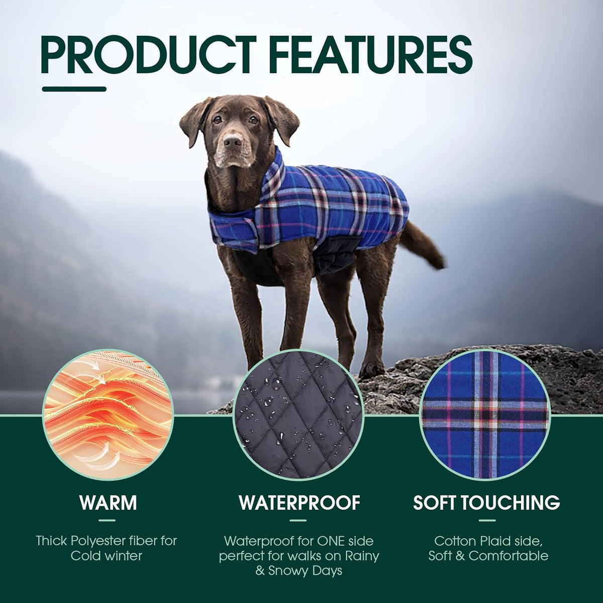 Kuoser Warm Dog Coat, Waterproof Dog Jacket for Extra Large Dogs, Adjustable Durable XL Doggie