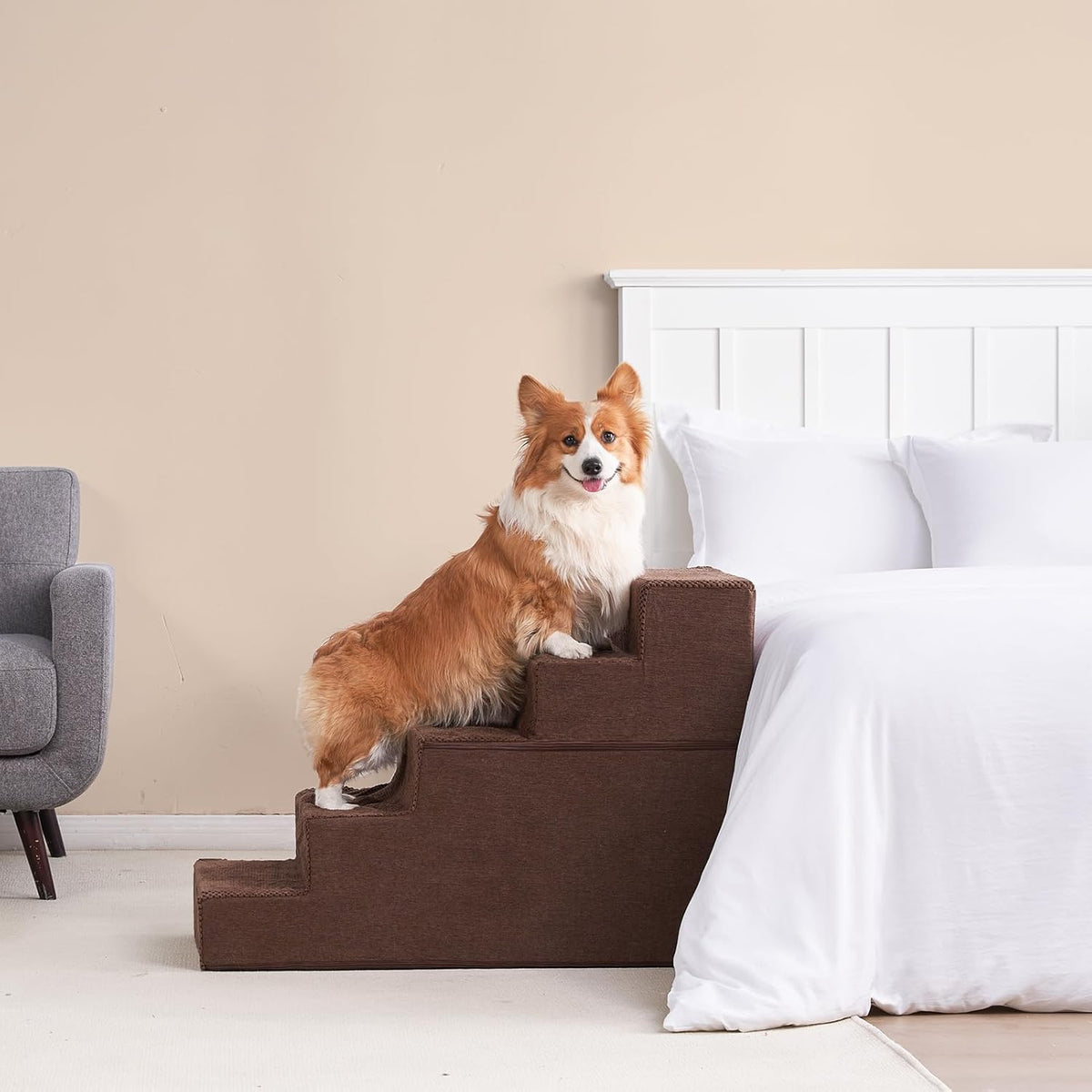 EHEYCIGA Dog Stairs for High Bed 25" H, 5-Step Extra Wide Dog Steps for Bed, Pet Steps for Small