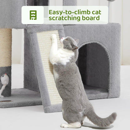 24inch Tall cat Tree with 2 cat condo and Mouse Toy Cozy Small cat Tower with Scratching Post and