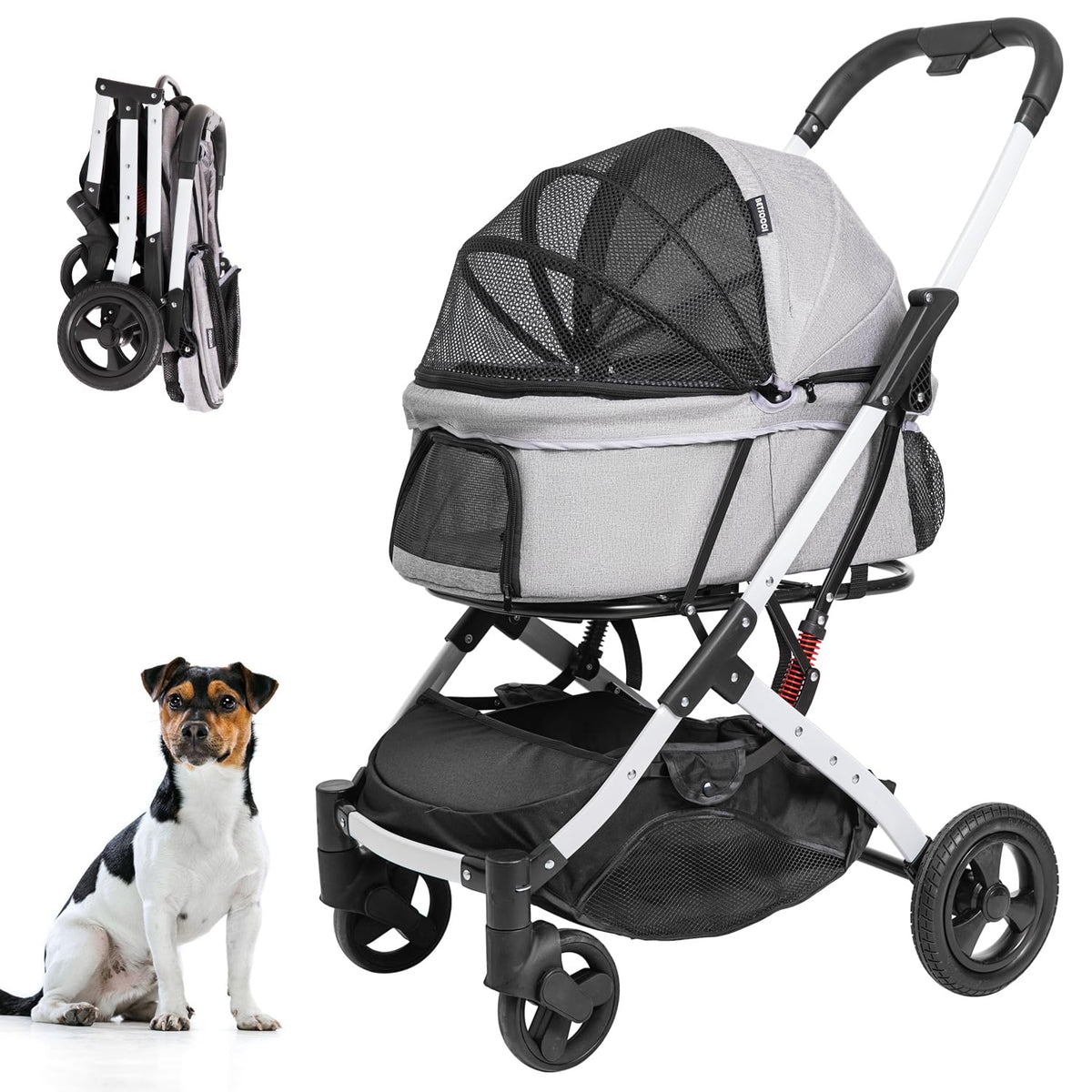 Pet Stroller for Medium Small Dog & Cat, Foldable Lightweight Dog Stroller with Storage Basket Pet