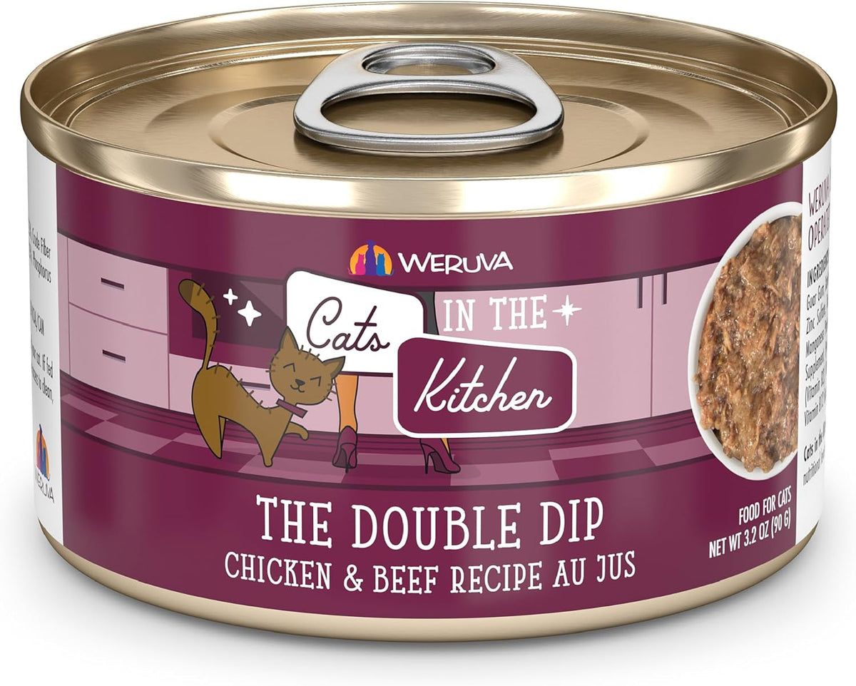 Weruva Cats in The Kitchen, The Double Dip with Chicken & Beef Au Jus Cat Food, 3.2oz Can (Pack of
