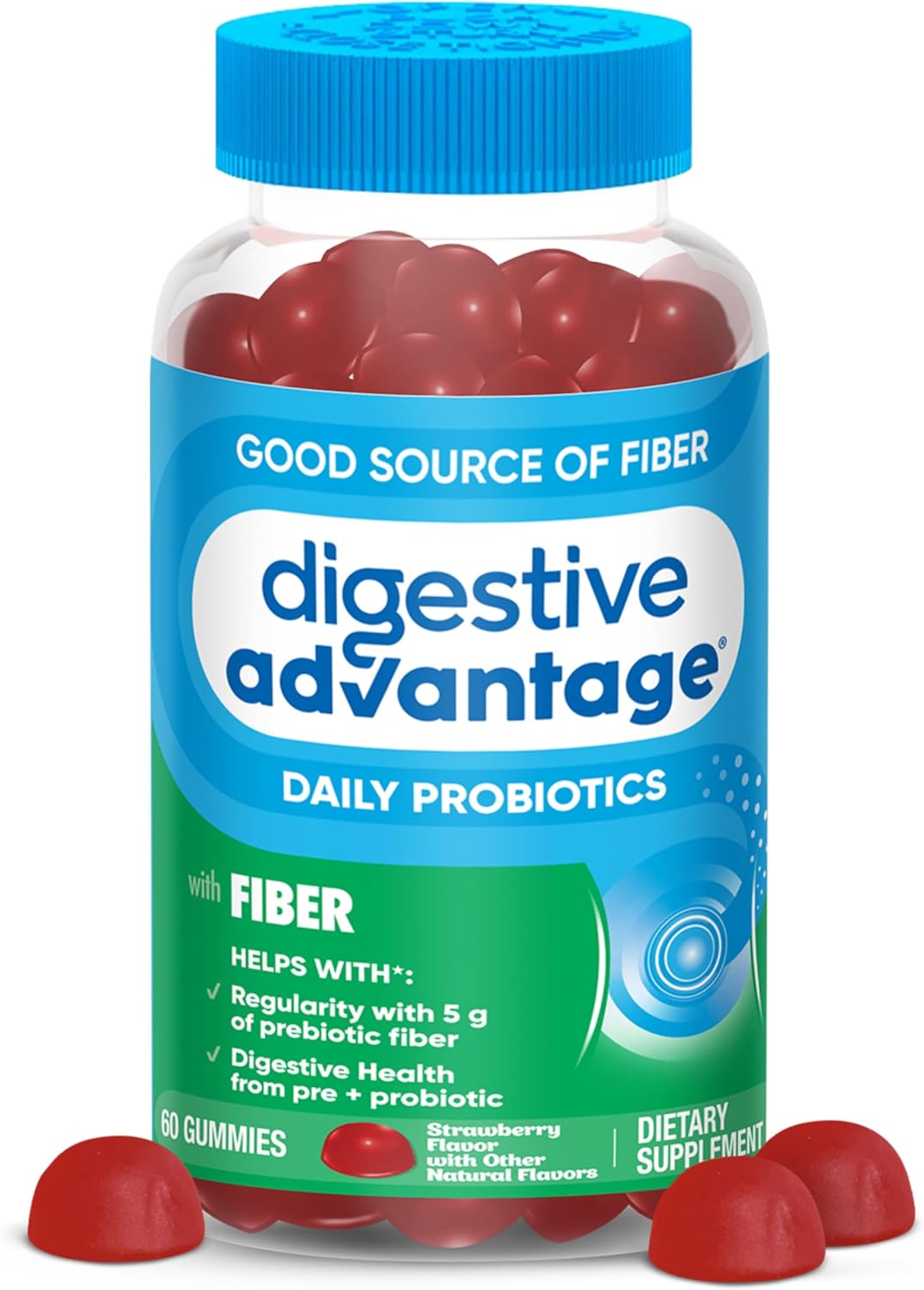 Digestive Advantage Prebiotic Fiber Gummies + Probiotics for Gut Health, 5g Prebiotic Fiber Plus 1
