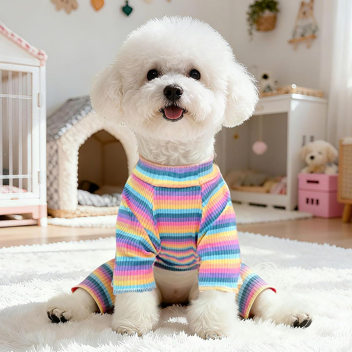 BAEJMJK Striped Dog Pajamas Stretchy Cute Four-Legged Boy Girl Dog Clothes with Sleeves Comfortable