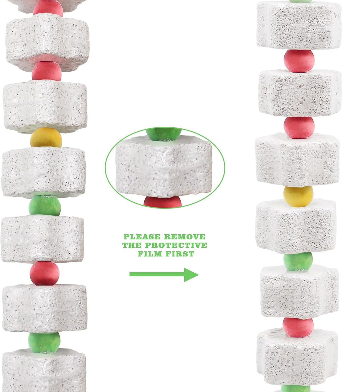 2 Pack Mineral Block Chew Toys with Colorful Beads and a Bell, Bird Beak Grinding Stone, Cage