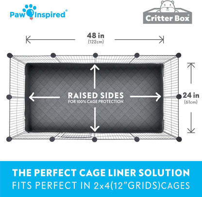 Paw Inspired Critter Box Washable Cage Liner, Reversible Fleece Bedding with Raised Sides for