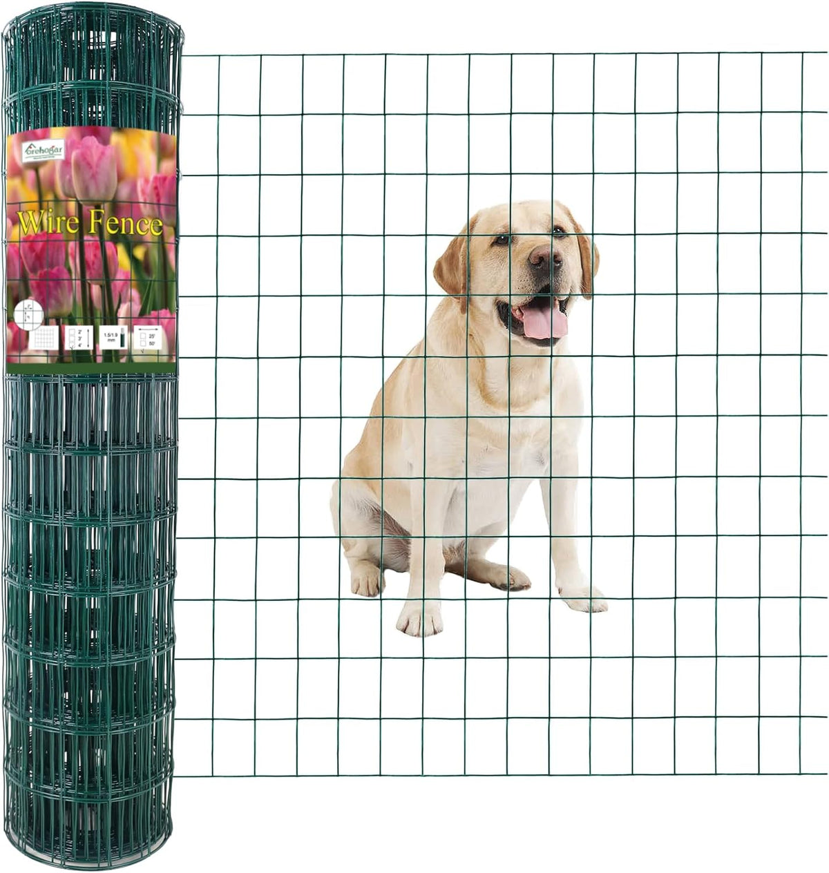 Green PVC Coated Welded Wire Fence 36 Inch x 50 Foot, 2 Inch x 3 Inch 16GA, Garden Border Fencing