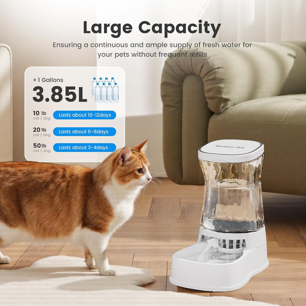 Gardner Pet Automatic Gravity Water Dispenser for Dogs, 1.0Gallon 100% BPA-Free Dog Water Bowl