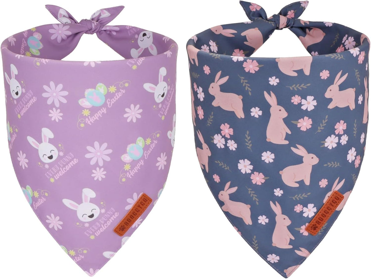 ADOGGYGO Easter Dog Bandanas, Reversible Bunny Floral Pet Scarf, Multi Size Offered, Rabbit Easter