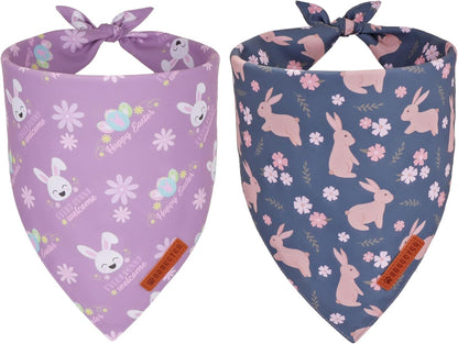 ADOGGYGO Easter Dog Bandanas, Reversible Bunny Floral Pet Scarf, Multi Size Offered, Rabbit Easter