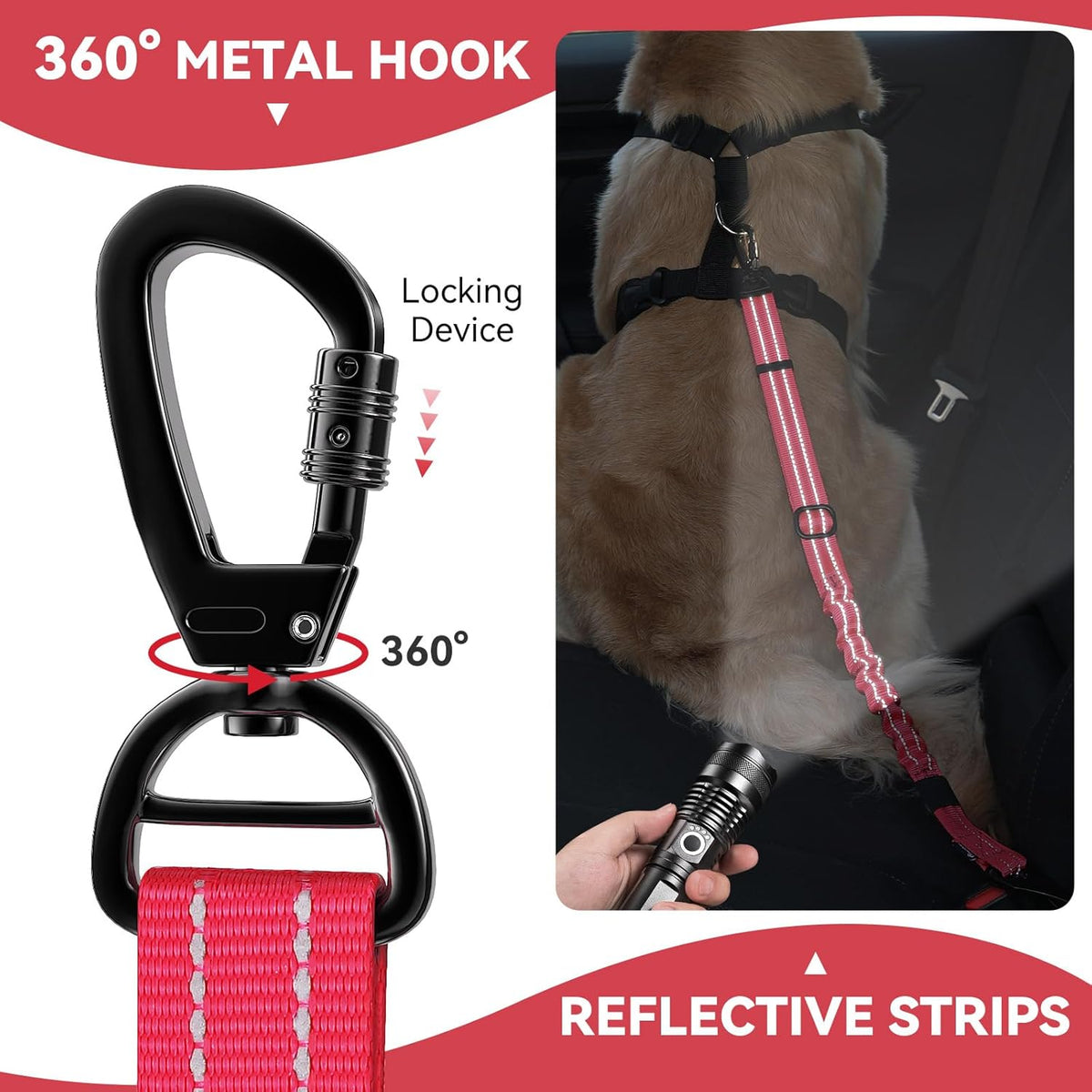 Pawaboo 2Pack Dog Seatbelt for Car, 3-in-1 Dog Seat Belt Bungee, Shockproof Dog Car Tether with