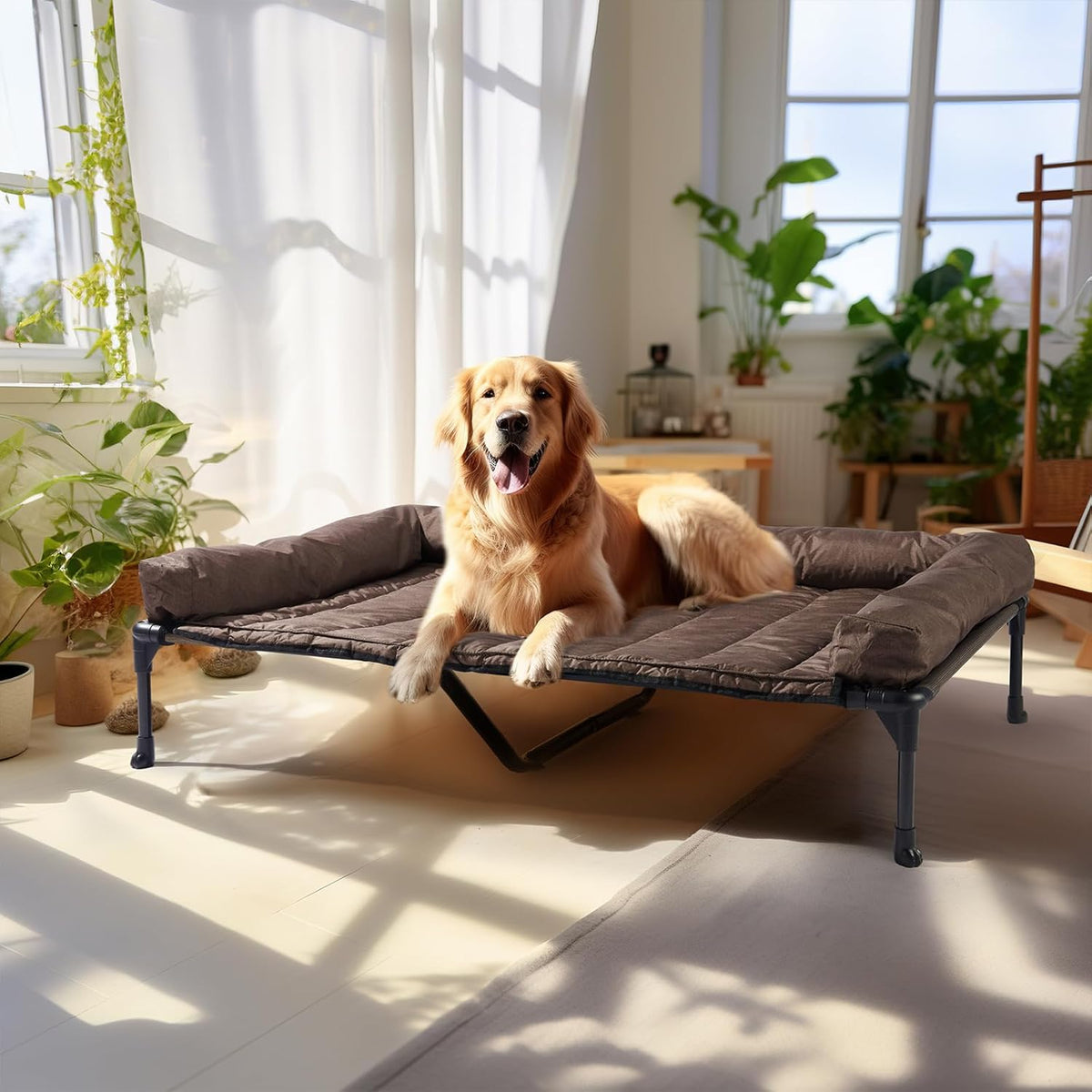 Veehoo Cooling Elevated Dog Bed Add Removable Waterproof Bolster Cushion Mat, Raised Pet Cot with