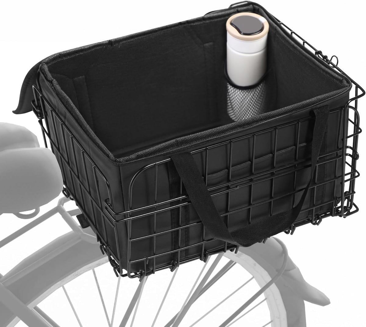Aodaer Bike Basket with Removable Liner Bag Cargo Net Large Folding Bike Basket Quick Release Metal