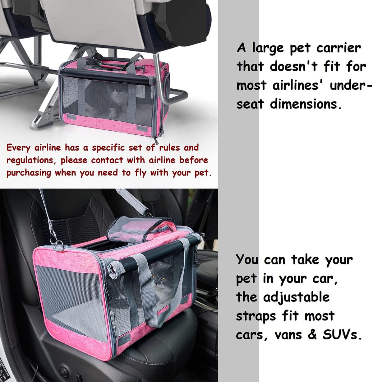 Pet Carrier for Large and Medium Cats, Soft-Sided Pet Carrier for Big Medium Cats and Puppy Dog