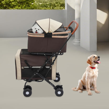 Foldable Pet Stroller for Small & Medium Dogs, Double Dog & Cat Stroller with 3-in-1 Travel System