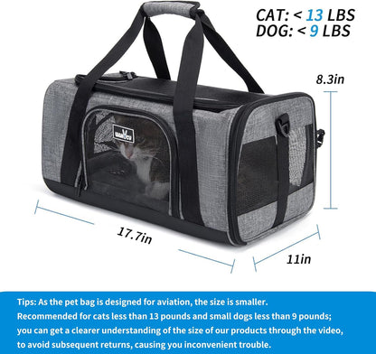 TSA Approved Pet Carrier for Small Cats Dogs, Travel Bag with Adequate Ventilation, 5 Mesh Windows