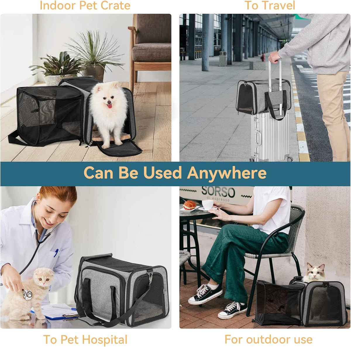 Petsfit Expandable Pet Carrier for Cat Or Puppy Up to 18 Pounds, Square Extension Add More Space